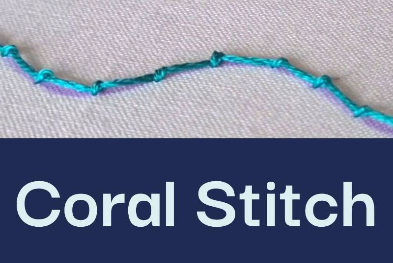 A photo of coral stitch embroidered in turquoise thread.
