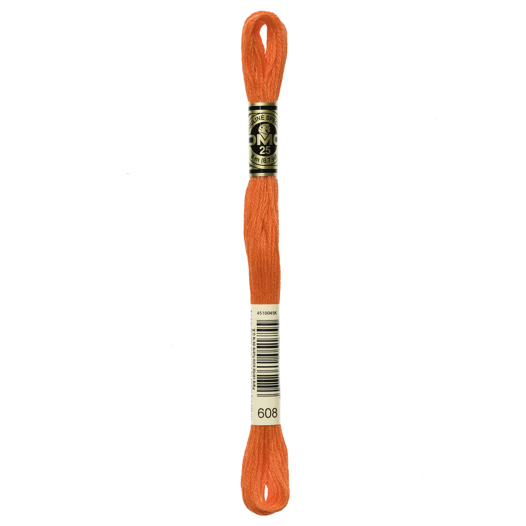 One skein of DMC Mouliné Stranded Cotton thread Colour code 608