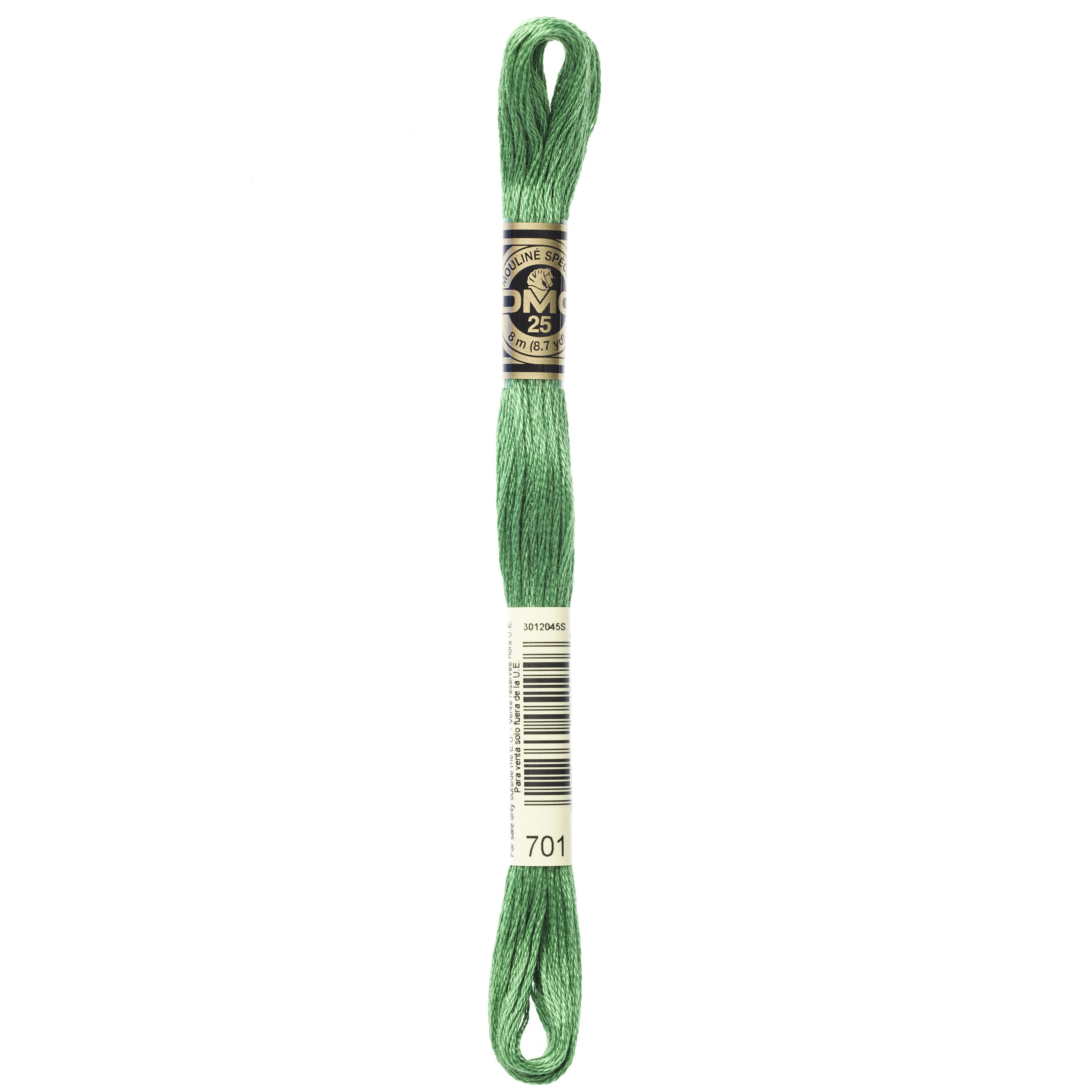 One skein of DMC Mouliné Stranded Cotton thread Colour code 701