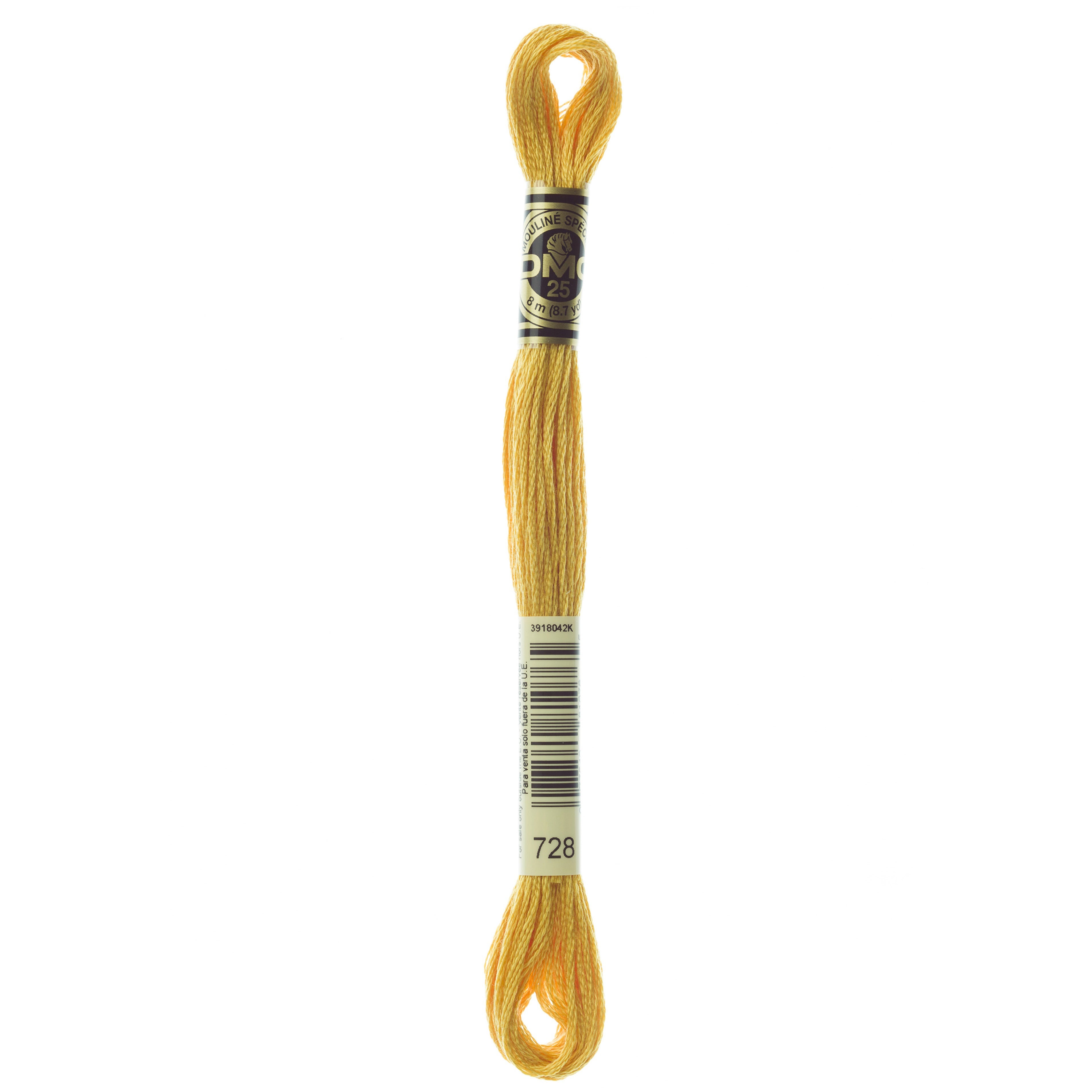 One skein of DMC Mouliné Stranded Cotton thread Colour code 728
