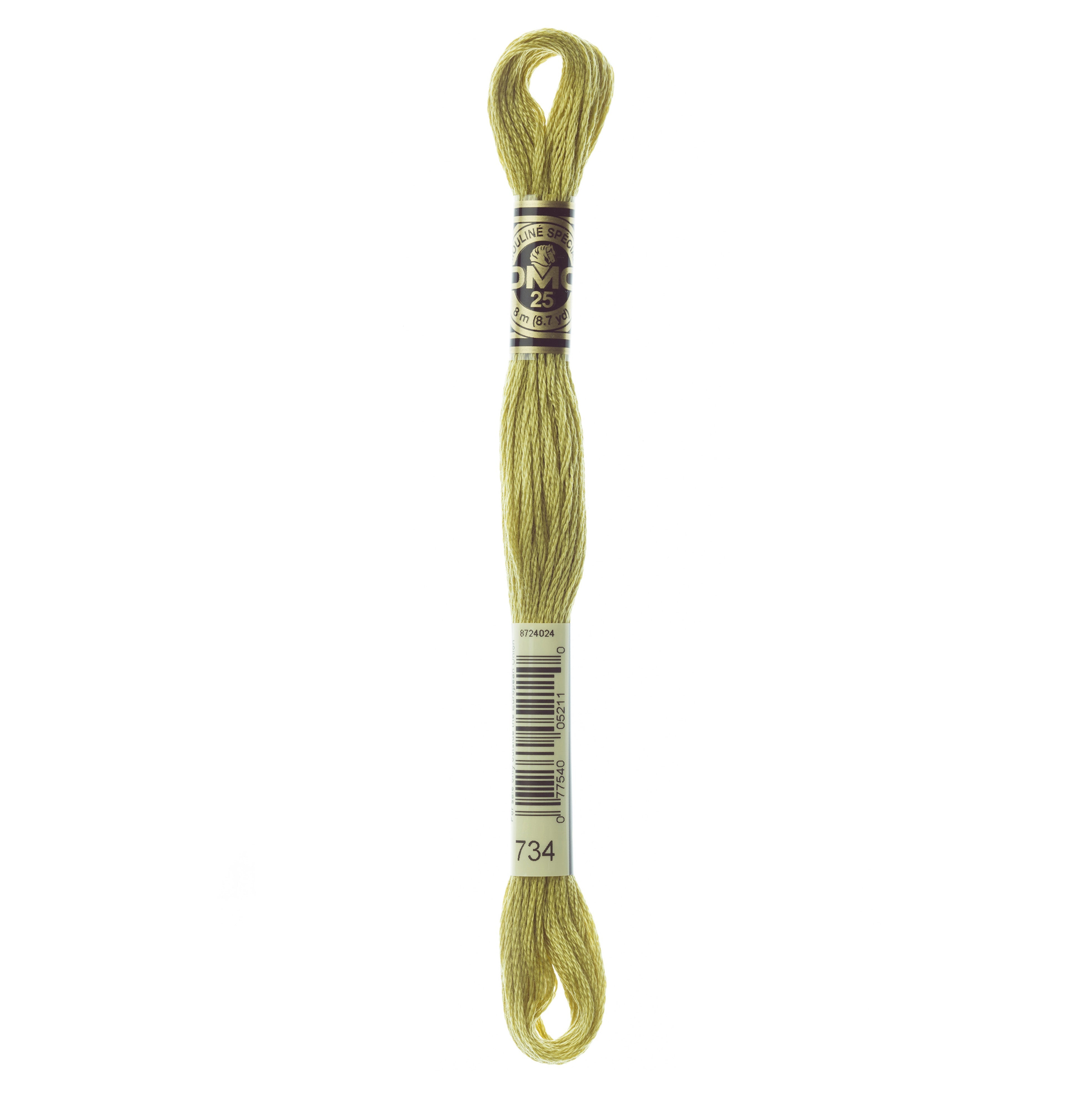 One skein of DMC Mouliné Stranded Cotton thread Colour code 734