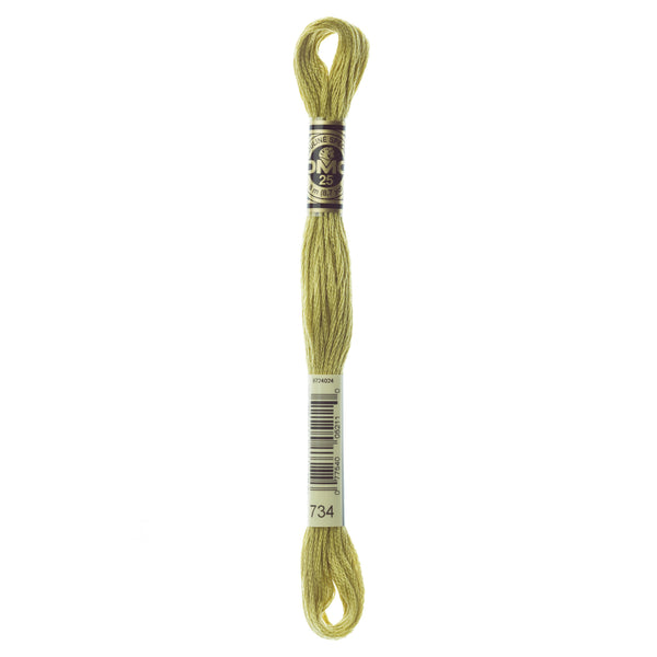One skein of DMC Mouliné Stranded Cotton thread Colour code 734