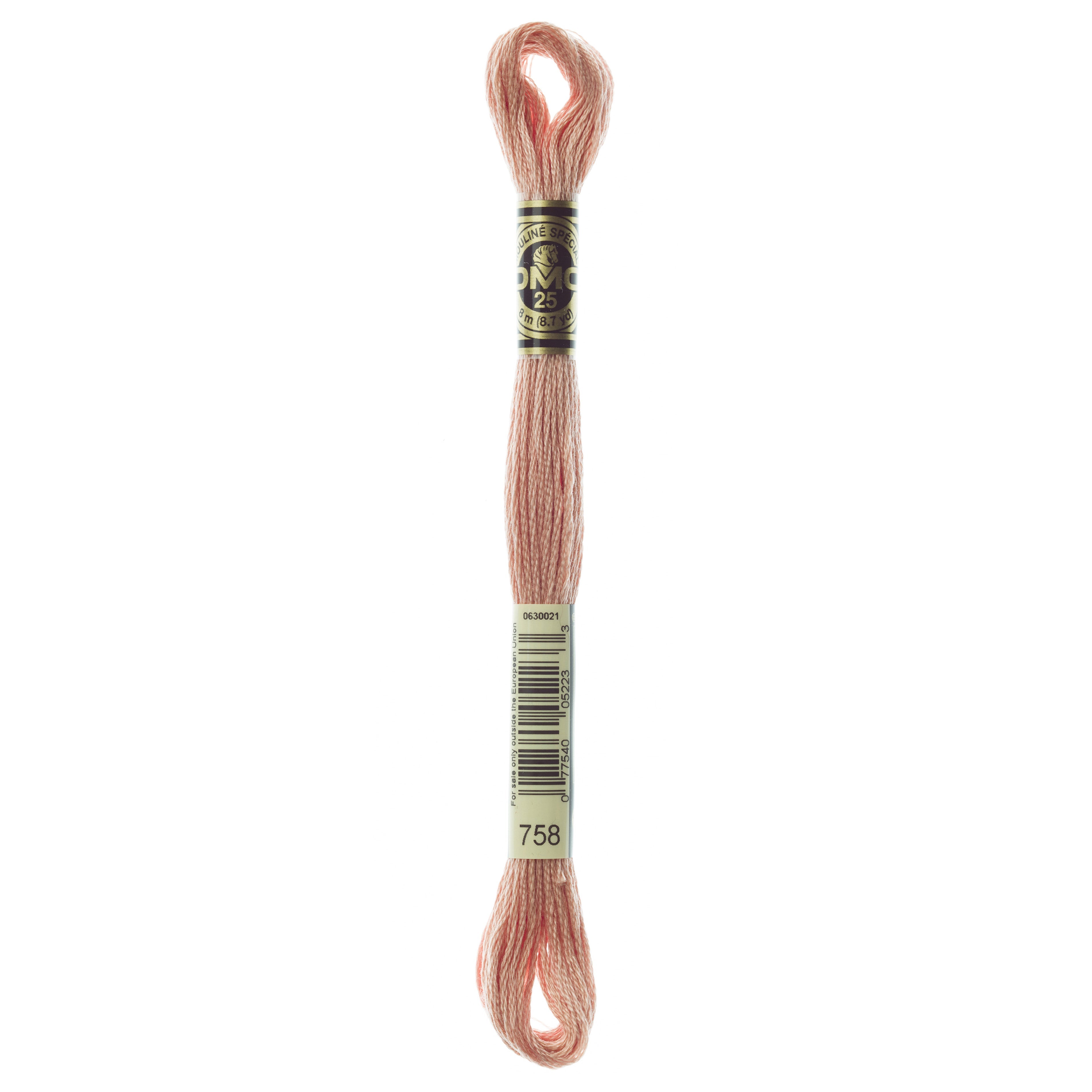 One skein of DMC Mouliné Stranded Cotton thread Colour code 758