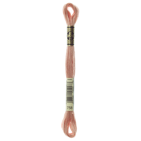 One skein of DMC Mouliné Stranded Cotton thread Colour code 758