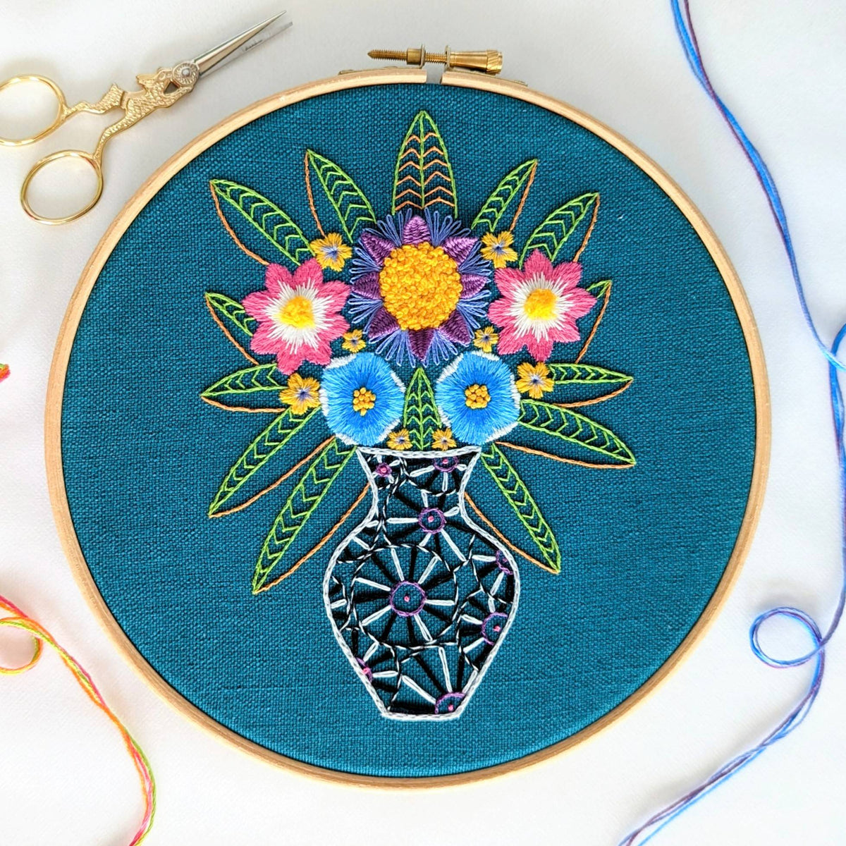 Flower Vase Embroidery Pattern
