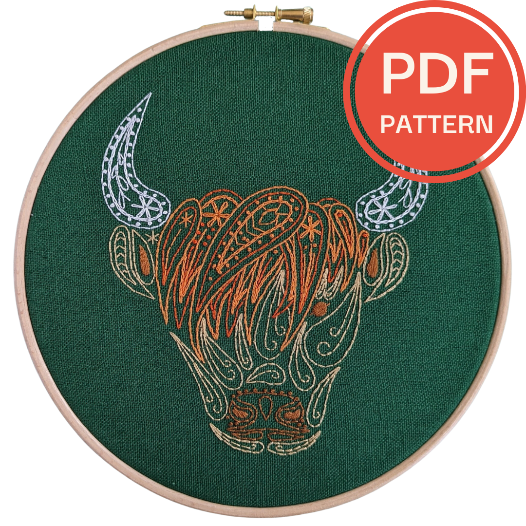 Highland Cow Embroidery Pattern