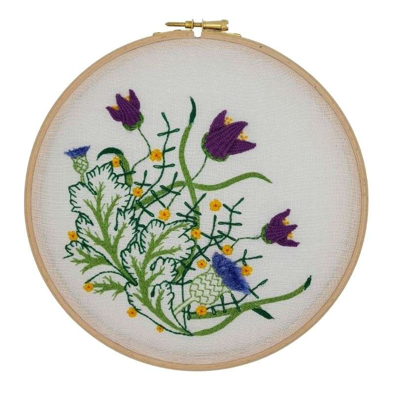 Front facing shot of morris &amp; co inspired botanicals theme embroidery