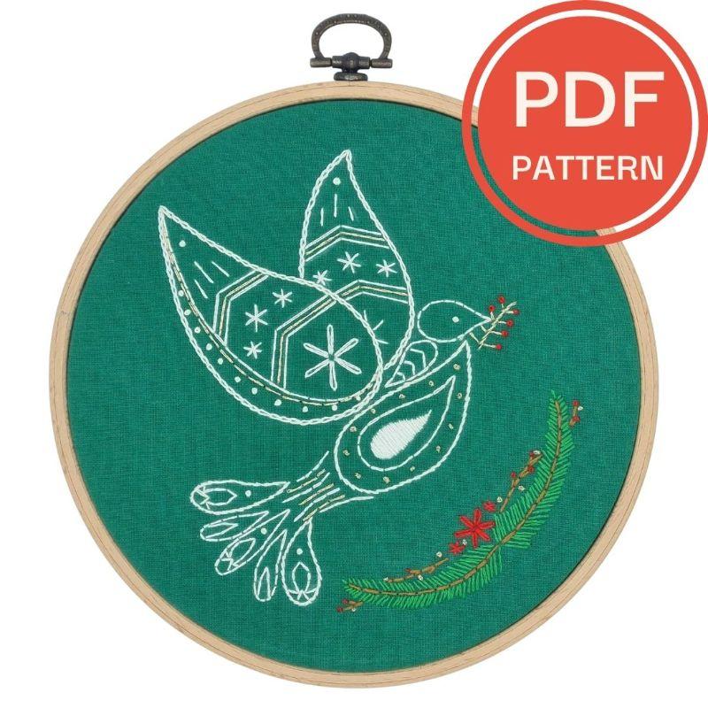 Paraffle Embroidery Pattern Christmas Dove Embroidery Pattern