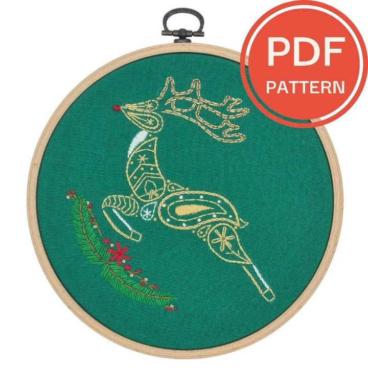 Paraffle Embroidery Pattern Christmas Reindeer Embroidery Pattern