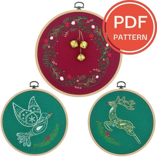 Paraffle Embroidery Pattern Christmas Set of 3 Embroidery Patterns