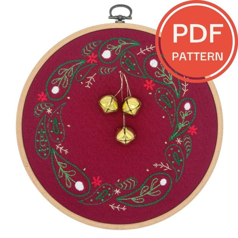 Paraffle Embroidery Pattern Christmas Wreath Embroidery Pattern