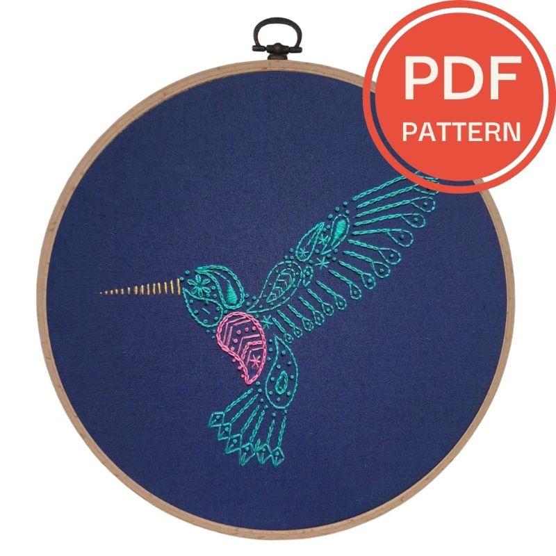 Paraffle Embroidery Pattern Hummingbird Embroidery Pattern