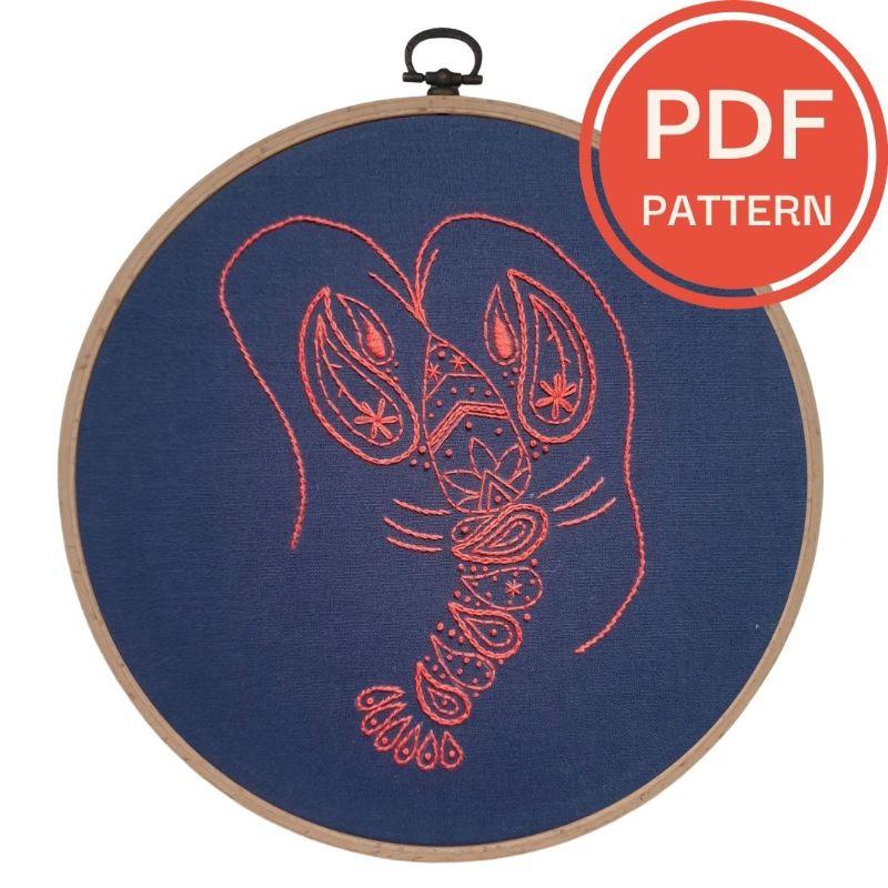 Paraffle Embroidery Pattern Lobster Embroidery Pattern