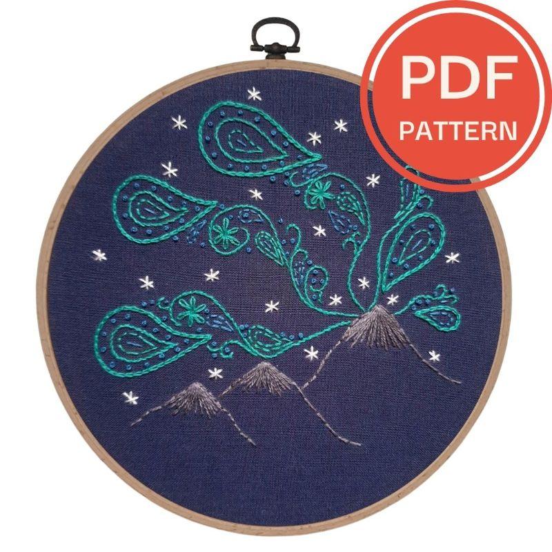 Paraffle Embroidery Pattern Northern Lights Embroidery Pattern