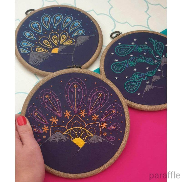 Paraffle Embroidery Pattern Set of 3 - Paisley Skies Embroidery Patterns