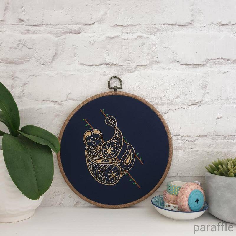 Paraffle Embroidery Pattern Sloth Embroidery Pattern