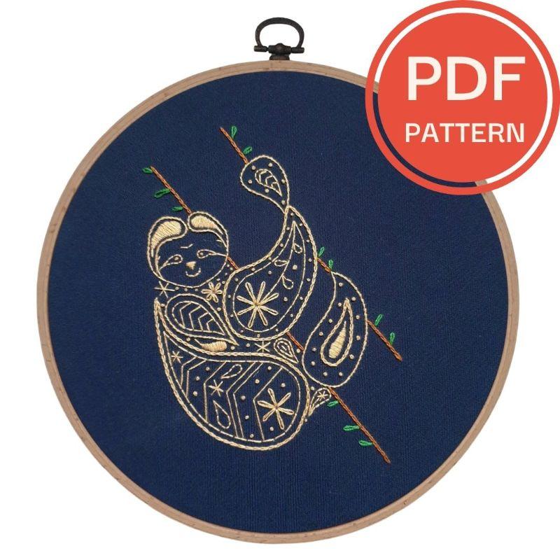 Sloth Embroidery Pattern | Paraffle Embroidery
